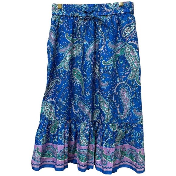 TALBOTS Tiered Midi Skirt Small Petite Blue Paisley Garden Cotton Boho NWT - Picture 10 of 11